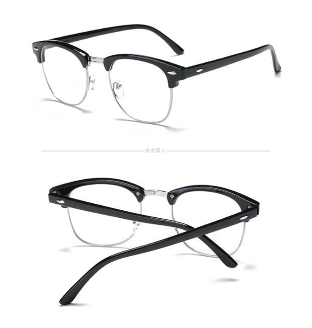 Kính gọng kính nửa khung retro dành cho nam và nữ bằng kính kim loại đã hoàn thành kính 0-100-150-200-300-400 độ kính mát nam