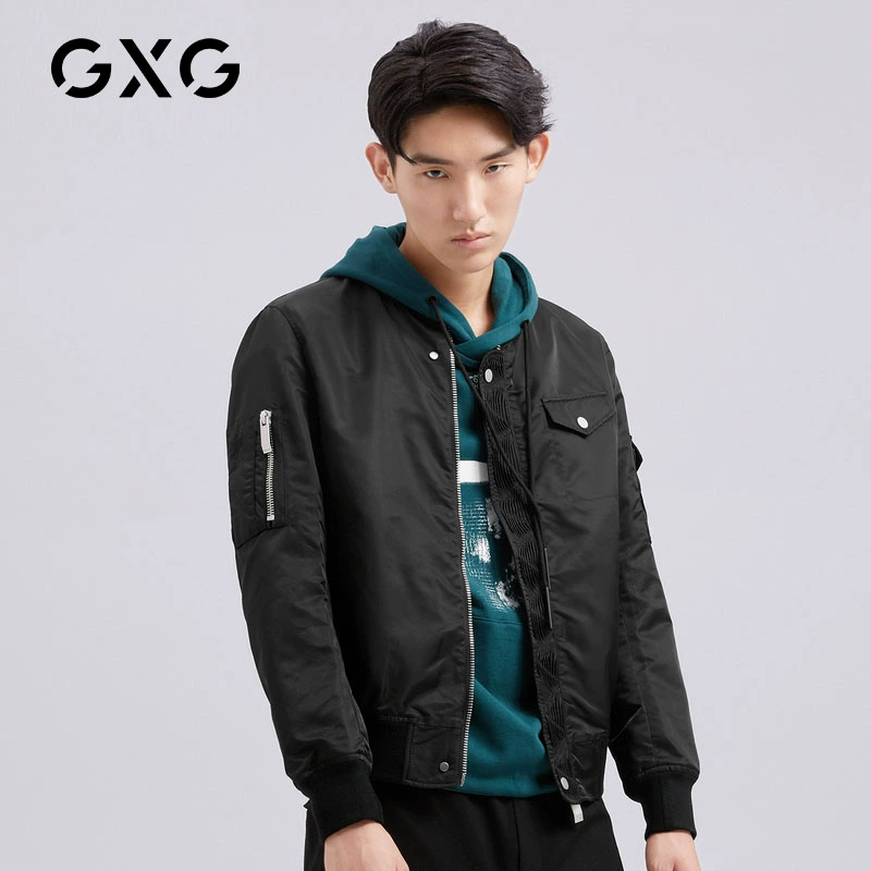 GXG Quần áo nam mùa xuân Thời trang nam Thời trang Casual Xu hướng đô thị Thanh niên Áo khoác bóng chày màu đen - Áo khoác