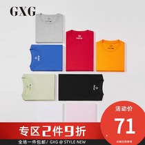  GXG mens autumn and summer fashion trend round neck short-sleeved T-shirt mens couple solid color T-shirt#182844329