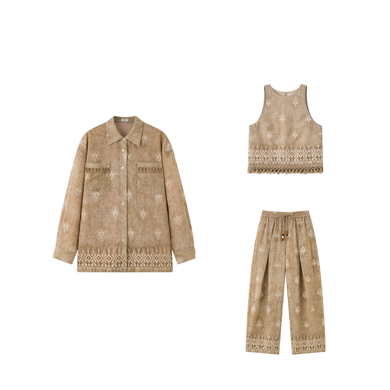 Vena Label2026 Summer Heavy Embroidery Vest Linen-Feel Shirt and Pants Set for Women Dopdop Buyer Store