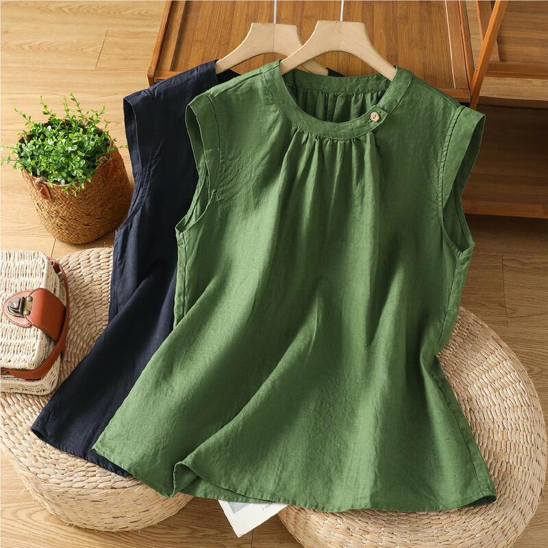 Sleeveless Shirt for Women, Summer Outerwear Vest, High-End Linen Flutter Sleeve Camisole Shirt, Very Pretty Cotton and Linen Top Sleeveless Shirt for Women, Summer Outerwear Vest, High-End Linen Flutter Sleeve Camisole Shirt, Very Pretty Cotton and Linen Top