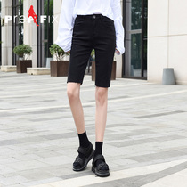 High-waisted stretch Net red riding slim five-point pants denim shorts womens summer 2021 new black ins tide