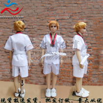 Zhongfeng sports childrens red and black collar adult black collar short-sleeved summer taekwondo uniform T-shirt white belt