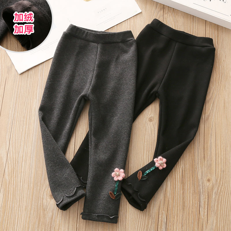 Baby hit bottom pants 2022 winter dress new girl child clothing plus suede thickened long pants kz-c735