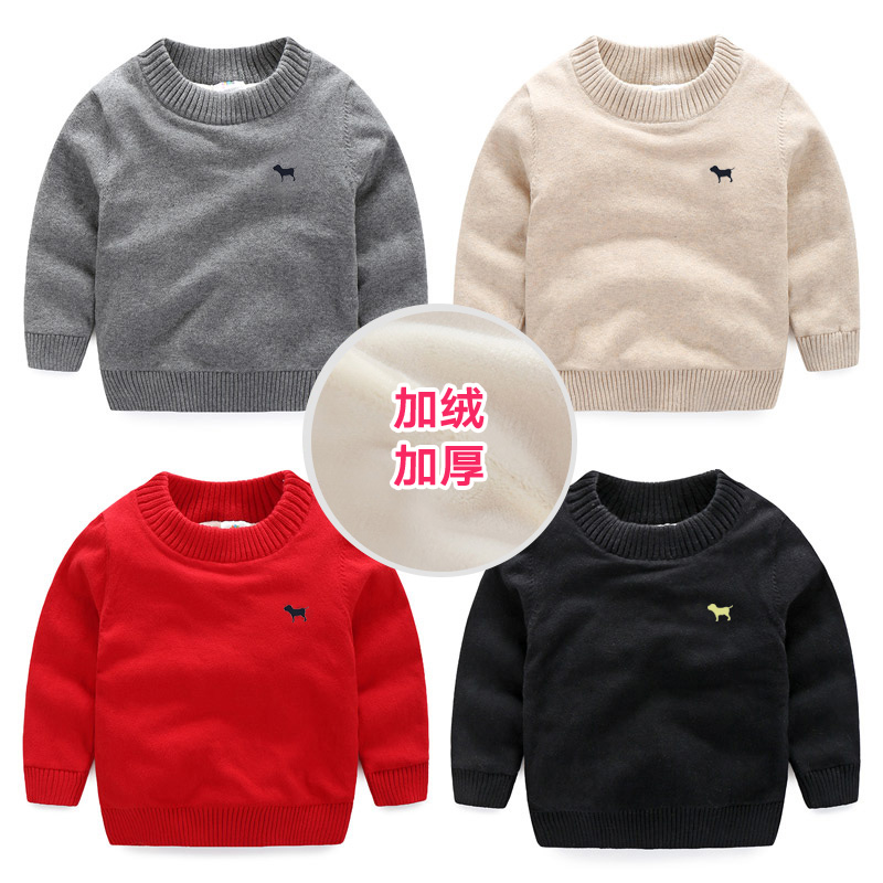 Baby embroidered sweater 2021 winter new boys ' children's clothing Children's velvet thickened knitting my-0988