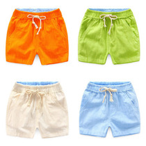 Baby solid color casual shorts 2023 summer new boys and childrens clothing childrens drawstring pants trendy kz-8210