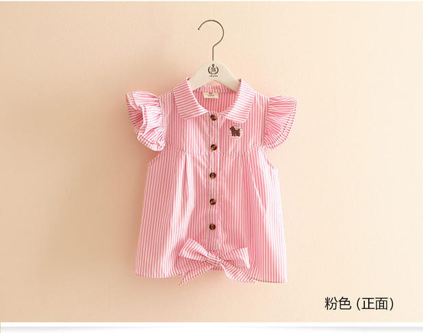 Bé 2019 hè Hàn Quốc phiên bản mới tay áo sọc bé gái sơ mi nữ tay ngắn tx-1407 - Áo sơ mi xu hướng quần áo trẻ em 2021