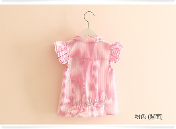 Bé 2019 hè Hàn Quốc phiên bản mới tay áo sọc bé gái sơ mi nữ tay ngắn tx-1407 - Áo sơ mi xu hướng quần áo trẻ em 2021
