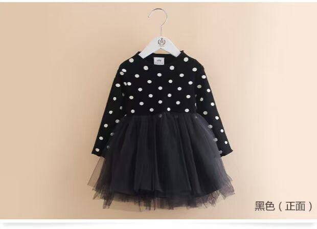 [3] Váy dài tay cho bé gái mùa xuân mới cho bé gái Quần áo trẻ em Váy lưới qz-4398 đầm cho bé