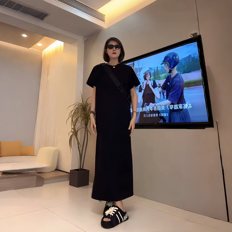 Plus Size Women's Summer New Style Loose Slimming Dress That Covers the Body, Fashionable and Lazy Style with Back Slit, Elegant Dress for Women Plus Size Women's Summer New Style Loose Slimming Dress That Covers the Body, Fashionable and Lazy Style with Back Slit, Elegant Dress for Women