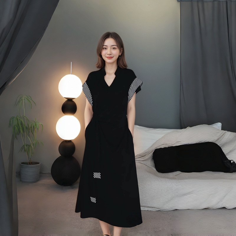 Plus Size Women's Summer New Style Loose Slimming Dress That Covers the Body, Versatile, Fashionable and Elegant Striped Print Dress for Women