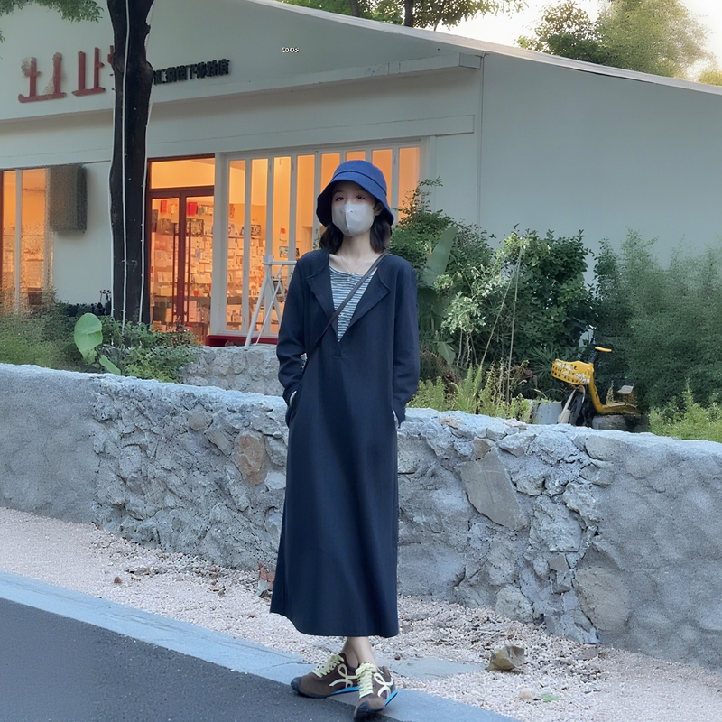 Plus Size Women's French-Style Lazy Striped Patchwork Dress, New Spring Model, Loose Fit, Slimming, Covers the Body, Long Dress Plus Size Women's French-Style Lazy Striped Patchwork Dress, New Spring Model, Loose Fit, Slimming, Covers the Body, Long Dress