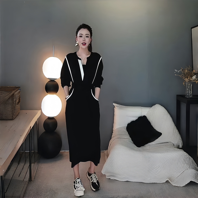 Plus Size Women's Clothing, New Autumn Style, Simple and Elegant Long Dress for Work, Loose Fit, Slimming, Covers the Body, Fashionable Dress for Women