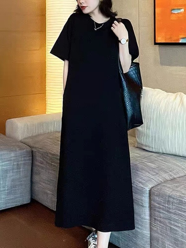 Plus Size Women's Summer New Style Pear-Shaped Body Loose Casual Long Skirt for Fat Girls to Cover the Belly and Look Slimming Dress