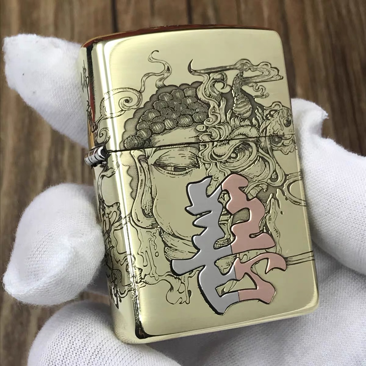 Original Zippo zippo genuine lighter embossed and carved to make old pure copper armor between Buddha and devil good and evil