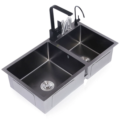Нано 304 из нержавеющей стали раковина ручной работы с двойным кухонным столом под двойным тазовым встроенным растительным бассейном младенцы черные