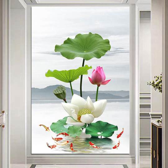净秽荷花图白莲图卫生间浴室厨房厕所招财去秽装饰画九鲤鱼自贴画