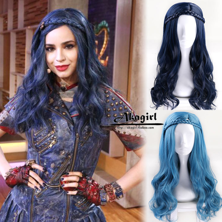 Hậu duệ 2 Evie cosplay tóc giả màu xanh tím ruy băng xoắn và bện trong tóc giả cos tóc xoăn - Cosplay trang phục cosplay anime
