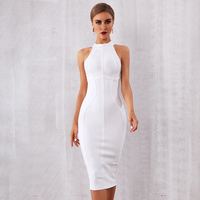 White WOMEN BANDAGE DRESS ELEGANT SLEESS PARTY DRESS