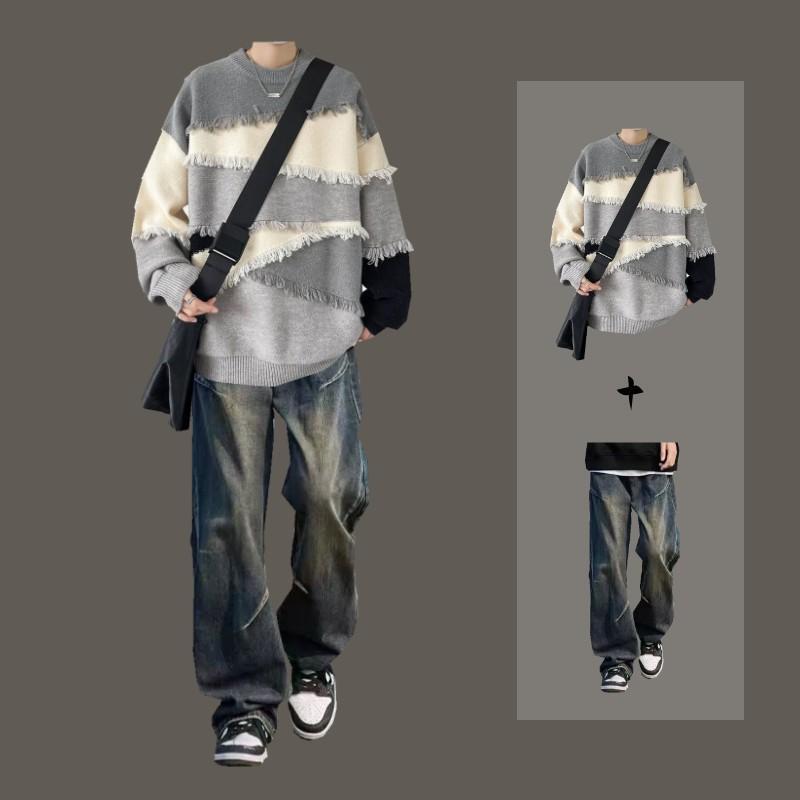 Autumn and Winter Men's Trendy Sweaters, Casual Knitwear Jackets Paired with Loose Jeans, Men's Trendy Brand Suits