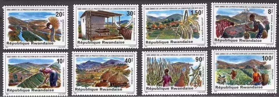 Rwanda Stamp 1980 Poultry, Livestock, Soil Protection, Agricultural Cultivation, etc. 8 MNH