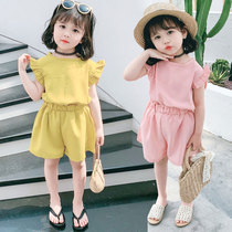 Summer Boy Clothing Girl Foreign Air Thin style Snow spinning shorts Two sets ladies baby Children suit little girl short sleeve t