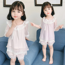 Summer Children Lace Suit Skirt Children Two Sets Cotton Girls Home Conserved Female Baby Foreign Air Pyjamas Sleeping Dress