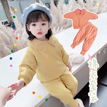 Child Plus Cotton Suit Autumn Winter Child Clothing Foreign Pistachio Girls cotton clothes Two sets Men and women Warm Cotton Padded Jacket thick