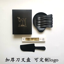Food grade plastic knife and fork plate birthday cake environmental protection tableware color four-in-one set disposable baking combination