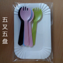 Disposable birthday cake thickened knife and fork plate candle 1 knife 5 10 Plate 5 10 fork spoon shovel baking set tableware