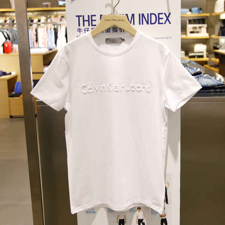 Ck Jeans Spring and Summer Men's Round Neck Concave-Convex Stereo Logo Pure Color Short-Sleeved T-Shirt 4Aoksv6/J319177