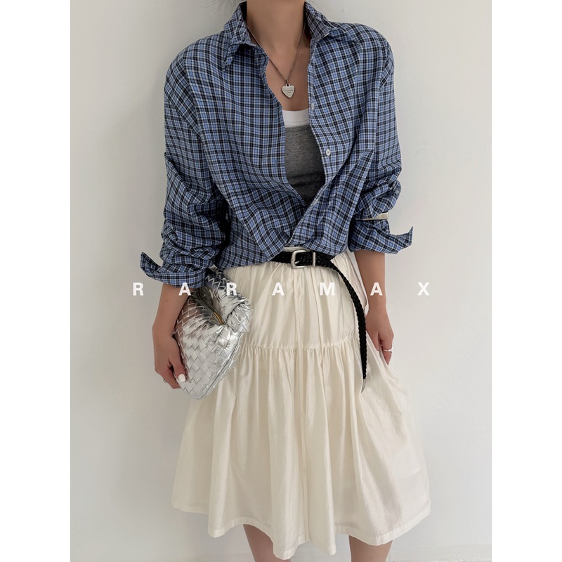 Raramax 2026 Spring Collection Imported Aluminum Wire Fishbone Shaping ~ Blogger Style DIY All-Cotton Plaid Twisted Shirt