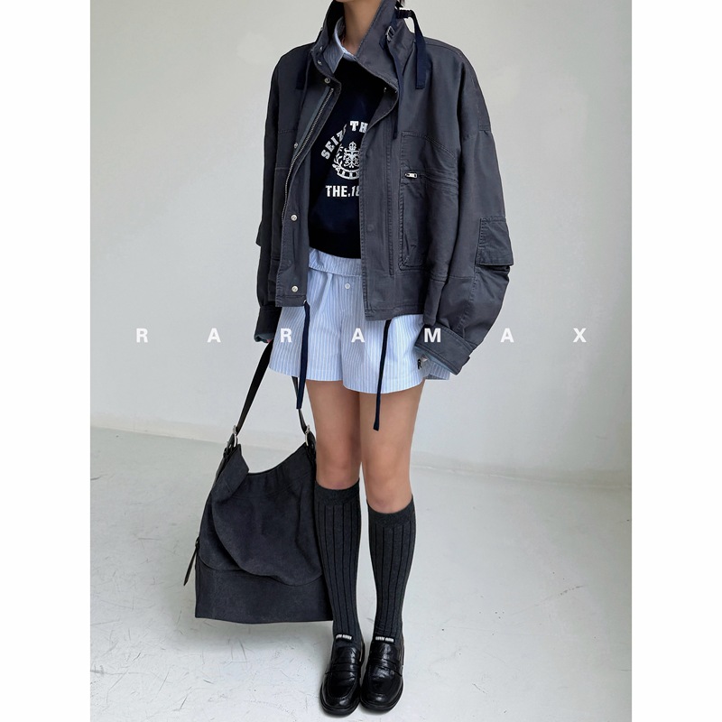 Raramax 26 Autumn Vintage Barn Jack~100% Washed Cotton~Cocoon-Shaped Curve Workwear Jacket Short Coat