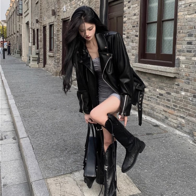 Extra Large Size 150kg Punk Pu Leather Jacket for Men and Women, Autumn and Winter Hip-Hop Street Style Loose Biker Jacket 2