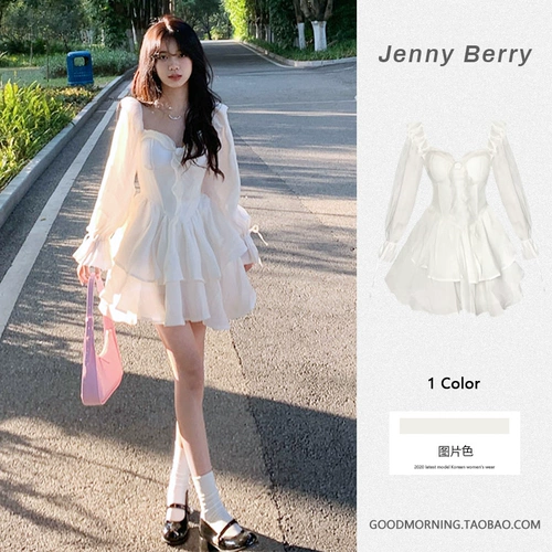 Весенний милый приталенный корсет, белый лонгслив, платье, юбка, французский стиль, квадратный вырез, юбка-пачка