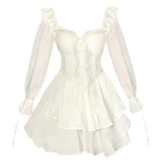 Весенний милый приталенный корсет, белый лонгслив, платье, юбка, французский стиль, квадратный вырез, юбка-пачка