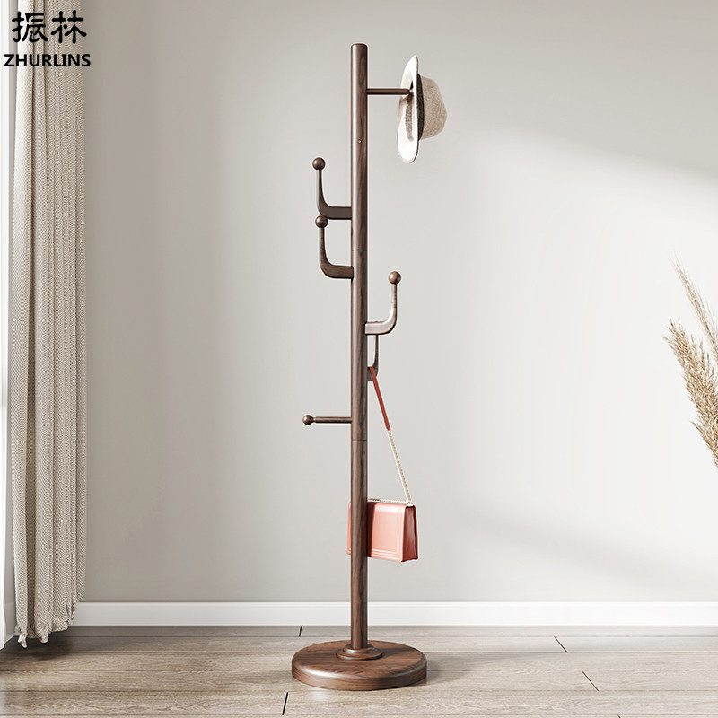 Full solid wood hanging hanger floor bedroom Creative clothes rack Home Single-pole style Easy modern vertical clothes hat rack