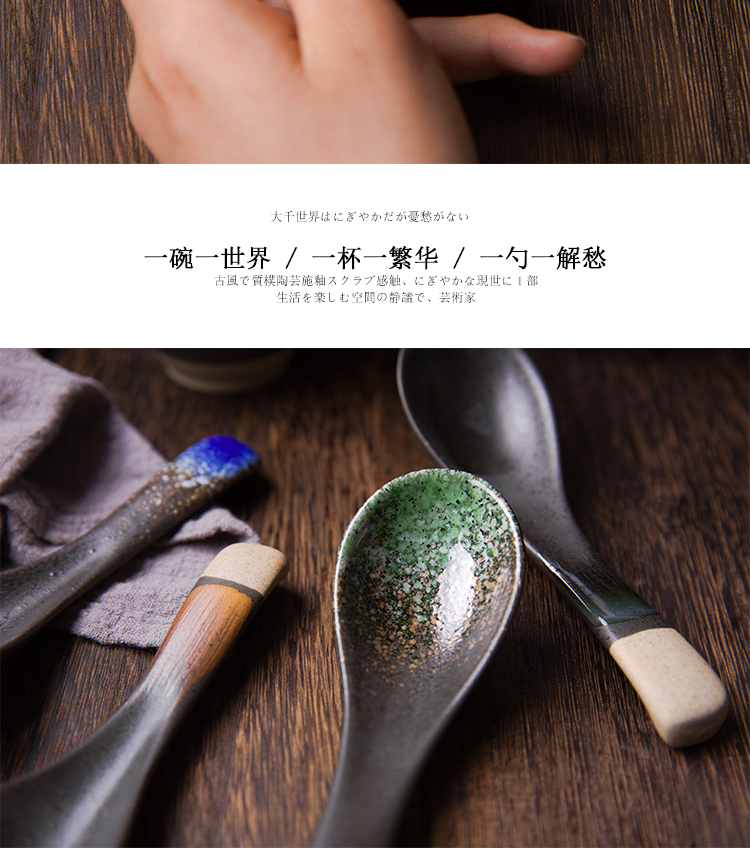Sáng tạo Nhật Bản tráng men vẽ tay nhà hàng gốm bộ đồ ăn hộ gia đình sứ bát bát gạo với tay cốc muỗng muỗng nhỏ