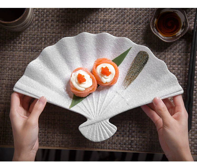 Phong cách Nhật Bản và bộ đồ ăn gió underglaze vẽ tay nhà hàng đặc sản gốm tấm sushi hình quạt món ăn đĩa sashimi