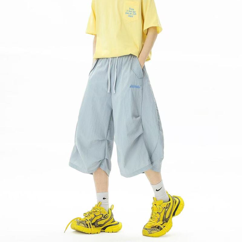 Dopamine Embroidered Quick-Drying Shorts for Men and Women, Summer Outdoor Mountain Sports Cropped Pants, American-Style Loose Wide-Leg Mid-Length Pants