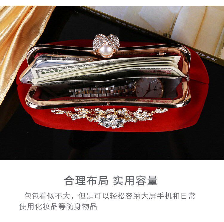Клатч 2023新款结婚手包女婚礼新娘手拿包红色手提包配礼服包包旗袍小包 OTHER