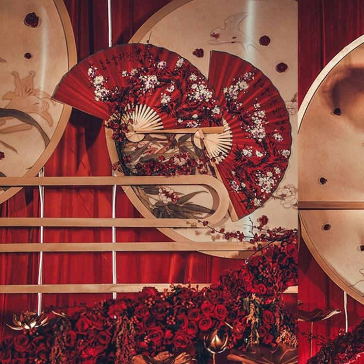 Chinese Wedding wedding Prop Supplies Fan Wedding Stage Background Decoration Hanging Accessories Big Red Fan Gig A Fan Folding Fold