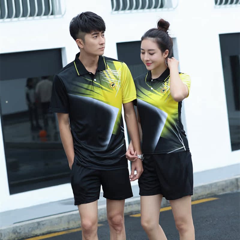 Men's and women's short-sleeved lapel badminton suit sweat-absorbing sportswear suit black red purple group purchase custom printed jersey