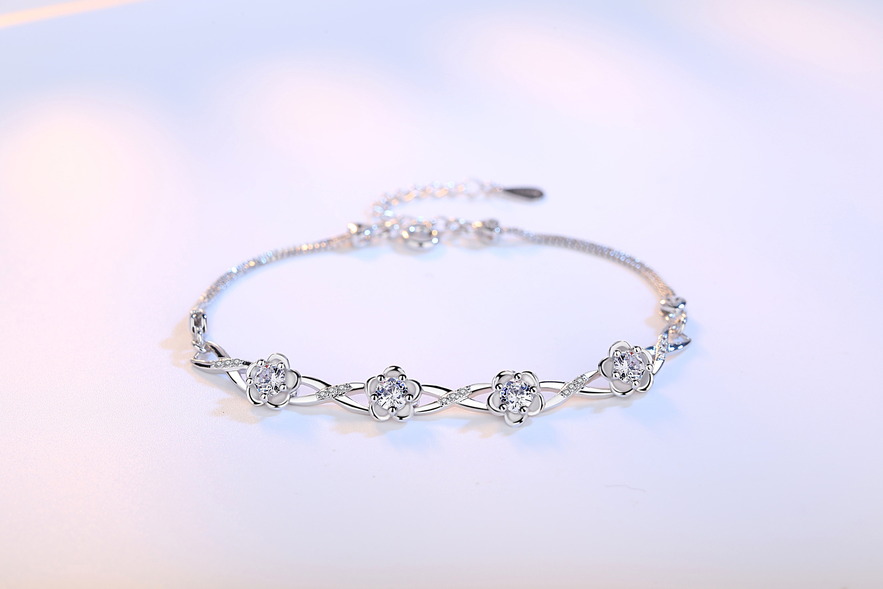 Sansheng Sanshi Shili Taohuayuan sterling bạc vòng đeo tay cô gái mận hoa tay tay trang sức kim cương pha lê điều chỉnh - Vòng đeo tay Cuff vòng tay kim cương