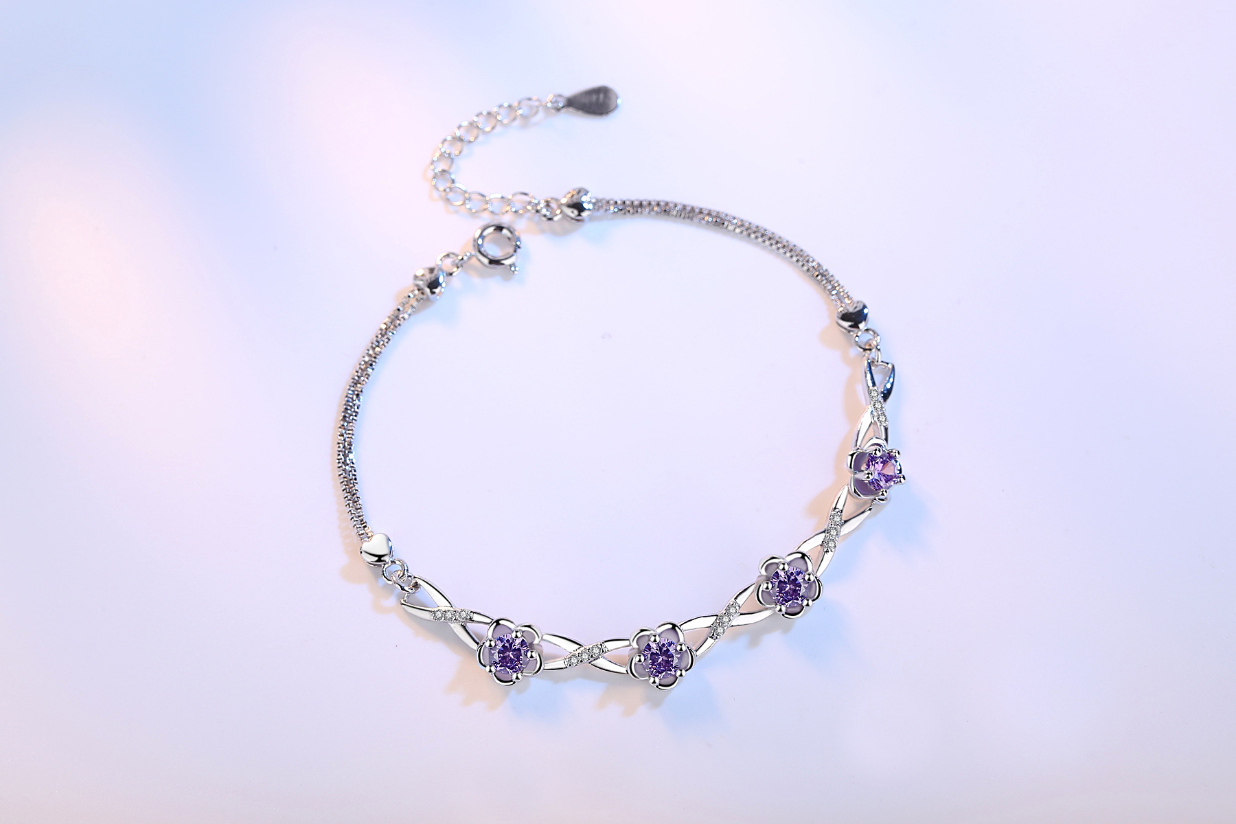 Sansheng Sanshi Shili Taohuayuan sterling bạc vòng đeo tay cô gái mận hoa tay tay trang sức kim cương pha lê điều chỉnh - Vòng đeo tay Cuff vòng tay kim cương