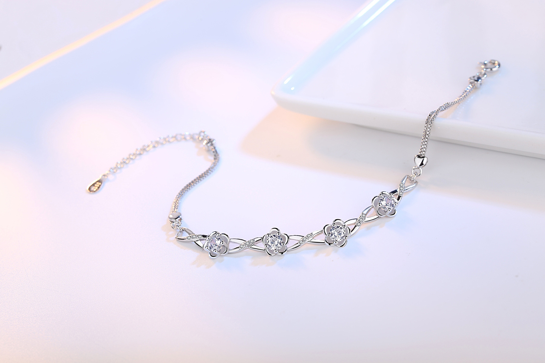 Sansheng Sanshi Shili Taohuayuan sterling bạc vòng đeo tay cô gái mận hoa tay tay trang sức kim cương pha lê điều chỉnh - Vòng đeo tay Cuff vòng tay kim cương