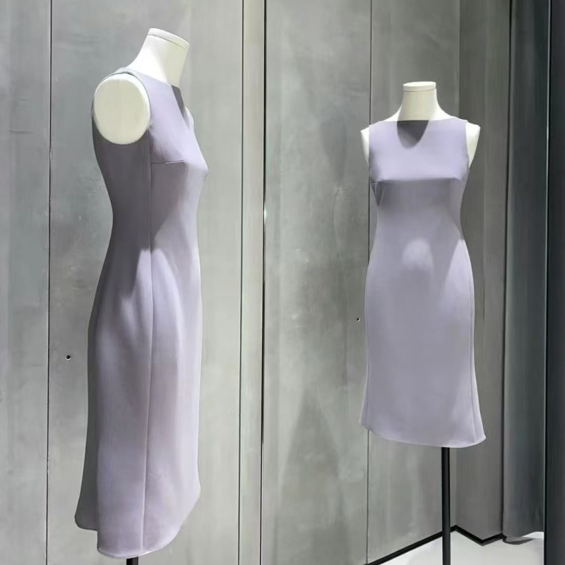 【Th】High-End and Elegant Boat Neck Dress, Solid Color Sleeveless Dress for Work, Hl099