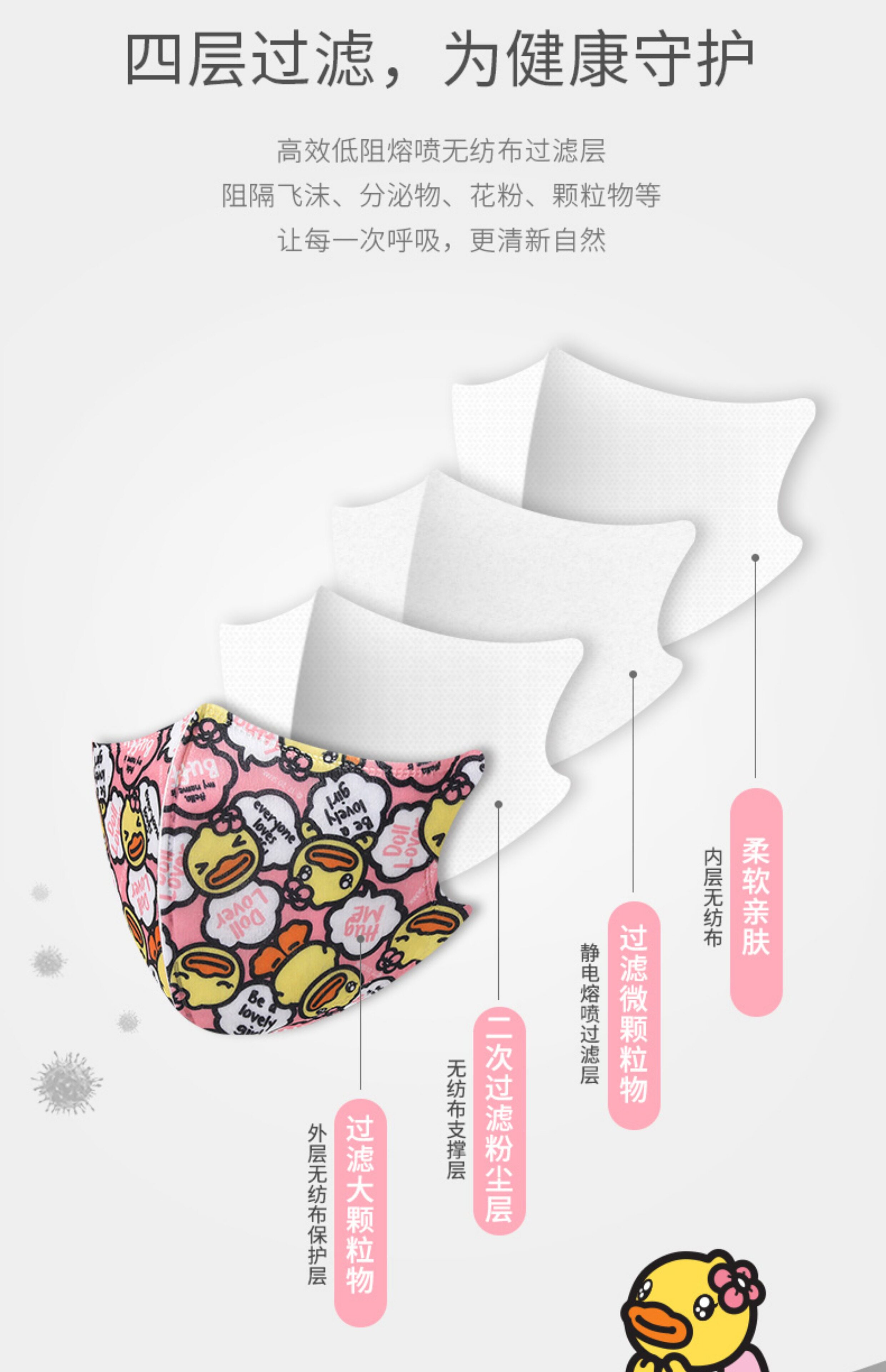 Марлевая повязка от пыли b.duck小黄鸭成人一次性口罩男女时尚潮款3d立体独立包装明星同款