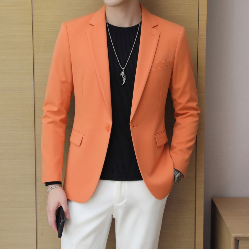 Bright Orange One-Button Suit Jacket for Trendy Male Singers, Dance Parties, Disco Clubs, Photo Studios, and Performances