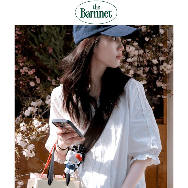 Official Authentic Korean the Barnnet Eight-Sleeve French Gentle Style Puff Sleeve V-Neck Lace Patchwork Shirt